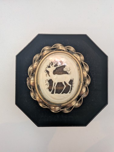 Antique carved stag brooch - antique,
