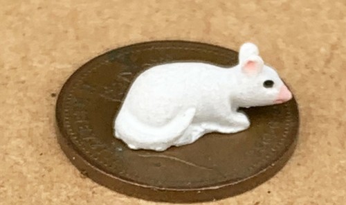 Dolls house mouse white resin - house,