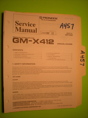 Pioneer x412 service manual - gm-x412,