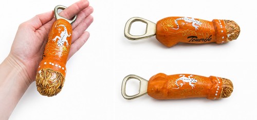 Hand painted wooden - hand, bottle