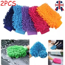 2 x Microfibre Car Wash Mitt Thick Ultra Soft Noodle Glove Scrub Cleaning Sponge