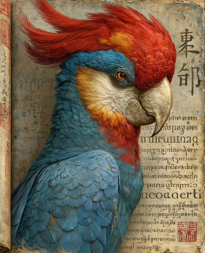 Colorful crested parrot - colorful, in