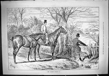 Old Antique Print Farmers Friends Hunting Horses Field Fence Sport 1887 19th
