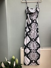 Ladies Boohoo Maxi Dress Size 8-10 Snakeskin Print Grey White Sleeveless New