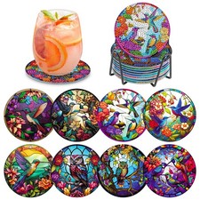8 Pcs Hummingbird Diamond Painting Coasters Kit with Holder, 5D Diamond Art Coas