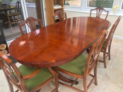 Yew oval dining table with - dining, 4