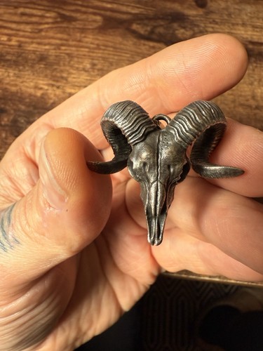 Ram skull silver pendant - skull,