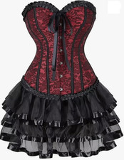 Corset Victorian Lace Up Bustier Gown, Zipper and Tutu Tulle Skirt - Red/Black