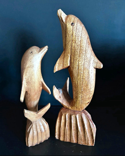 Pair wooden carved dolphin - carved,