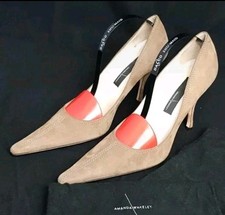 AMANDA WAKELEY HEELS SHOES 3 KITTEN HEEL POINTED TOE TAN SUEDE LEATHER DUST BAGS