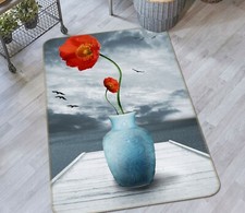 3D Blue Vase Red Poppy NA9167