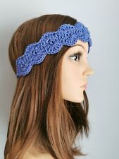 French Blue Boho Headband Handmade Crochet Hairband Hippie Festival Bandana 