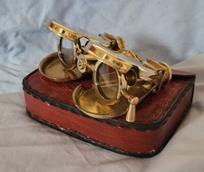 Gold Folding Binoculars Leather Case London Royal Navy Ship Opera Glasses Retro