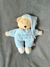 MOTHERCARE BLUE 'MY BEDTIME BEAR'. TEDDY BEAR PLUSH SOFT TOY. COMFORTER 