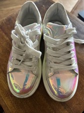 Girls Shiny Pearlescent Silver Shimmery Next Trainers Size 13