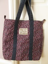 JACK WILLS DITSY FLORAL NAVY & PINK COTTON FOLD AWAY SHOPPING BAG