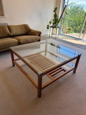 Glass Top Walnut Coffee Table - Brand Pierre Vandel