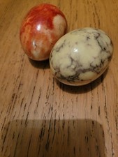 2 Onyx Marble Eggs Ornaments Home Decor Vintage Style
