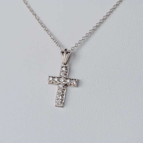 14ct white gold diamond cross - white,