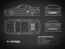 Poster - Toyota MR2 Blueprint, Black Retro Modern Patent, 4 Sizes