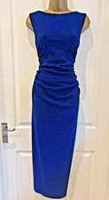 New Ex Quiz Blue Sparkly High Neck Maxi Ruched Evening Party Dress Size 18