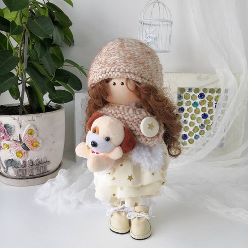 Hand made dolls textile girl - made,