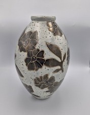 Large Contemporary Studio Pottery Floral White &  Gunmetal Grey  Vase 32cm