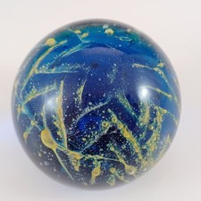 SIGNED Mdina 'Roman' Maltese Blue & Yellow Glass Paperweight