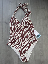 M&S MARKS & SPENCER BROWN MIX MAGIC SHAPING SWIMMING COSTUME UK SIZE 10