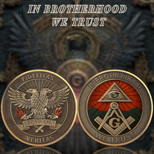 Brotherhood Masonic Challenge Coin Double Eagle & Eye of Wisdom Collectible Coin