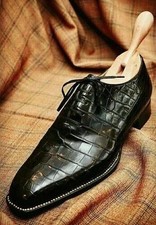 Handmade Men Black Crocodile