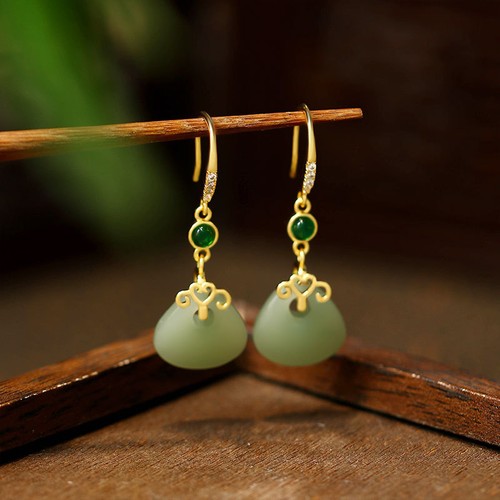 Natural jade earrings charm - jade,