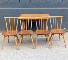 Vintage Ercol All-Purpose Dining Table & 4 Chairs Set Solid Elm Blonde c.1960s
