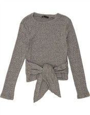 ZARA Womens Crop Front Tie Boat Neck Jumper Sweater UK 12 Medium Grey BZ06