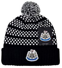 NEWCASTLE UNITED FC Official Crest Black White Check Knitted Bobble Hat Castore