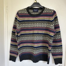 JOSEPH TURNER Mens Lambswool Fair Isle Jumper Size Medium Knit Sweater Pullover