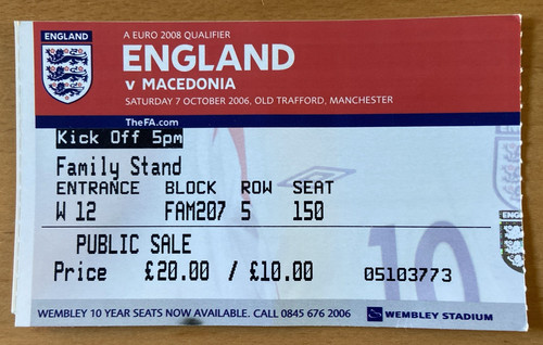 England macedonia ticket - v,