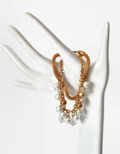 Retro Boho Bracelet – Black and Pearl Beads on Gold Tone Chain – Handmade Style