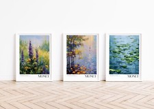 Monet Set of 3 Oil Painting Pondlife Prints Poster, Trendy Art 9279
