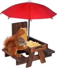 JETAINE Squirrel Feeder Picnic Table with Umbrella and Corn Cob Holder, New Pre