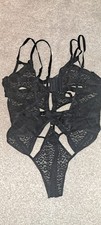Ann Summers Black Strappy Black  Crotchless Thong Back L 16/18