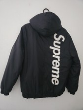 FW15 Supreme 2Tone Hooded Sideline Jacket Black Tackle Twill Logo White M Medium