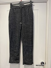 Next Petite Black Silver Sparkly Drawstring Straight Leg Trousers Ladies Size 8