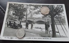 Princes Bridge Yarra River,  old cars, Melbourne, Boats, Australia  RPPC 1953
