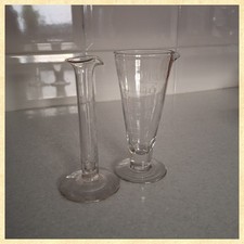 Two Vintage Clear Glass Laboratory/Pharmacy Measuring Vials