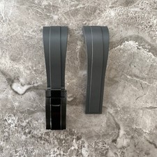 22mm Lug Black Silicone Rubber OYSTERFLEX Watch Band Strap With Black Clasp