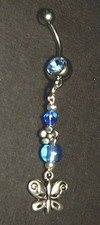 Handmade Blue Crystal Silver Navel Belly Ring 14g Curved Bar Butterfly Charm