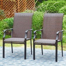 Rattan Chair Wicker Chairs Patio Dining Chairs High Back Outdoor furniture 2Pcs