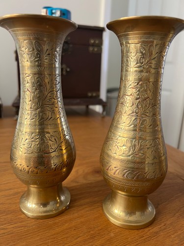 Pair indian engraved brass - of,