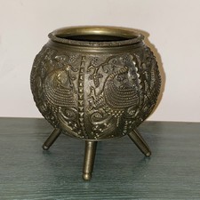 Vintage antique engraved Indian Tibet bronze incense burner vase Small cauldron